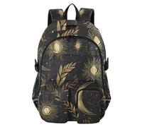 Mnsruu Golden Moon Sun Leaves Pattern School Backpack with Laptop Compartment, Big School Bag for Teenager Girls Boys, 17.5 Travel Rucksack Backpack for School Casual Daypacks College Work