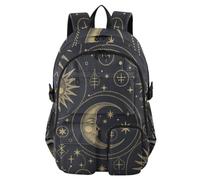 Mnsruu Golden Sun Moon Stars Boho School Backpack with Laptop Compartment, Big School Bag for Teenager Girls Boys, 17.5 Travel Rucksack Backpack for School Casual Daypacks College Work