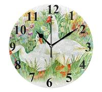 Mnsruu Goose Farm Animal Pet Geese House Birds Wall Clock Non Ticking Silent Clocks,Battery Operated Decorative Clock 10 Inch for Kitchen, Living Room