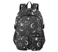 Mnsruu Gothic Bats Moons and Stars School Backpack with Laptop Compartment, Big School Bag for Teenager Girls Boys, 17.5 Travel Rucksack Backpack for School Casual Daypacks College Work