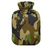 Mnsruu Green and Black Camouflage Hot Water Bottle with Velvet Cover, 1L Transparent Hot Water Bag for Hand Pain Relief Hot Cold Therapy Cramps