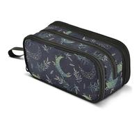 Mnsruu Green Celestial Boho Magic Moon Herbs Pencil Case Large Capacity Pen Pouch Pencil Bag with 3 Compartments Pen Holder Organizer Stationery Bag