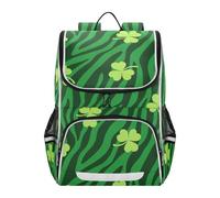 Mnsruu Green Clover Zebra Print Kids Backpack Rucksack Bag for School Girls & Boys, Cute School Bag for Kids, Kids Bookbag for Elementary with Reflective Strip