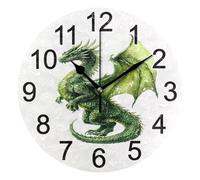 Mnsruu Green Dragon Wall Clock Non Ticking Silent Kitchen Clock Battery Operated Clocks Round Decorative for Living Room Bedroom Bathroom Home Office