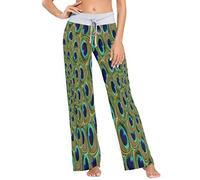 Mnsruu Green Feather Peacock Swirl Women's Pajama Lounge Pants Casual Stretch Pants Wide Leg M