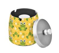 Mnsruu Green Frogs Flowers Smell-Proof Ashtray Desktop Ash Tray, Stainless Steel Ashtray for Garden Bar Balcony Home Office Decoration