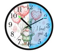 Mnsruu Green Gnomes Heart Pink Wall Clock Luminous Bedroom Clocks Battery Operated Silent Glow in the Dark Clock for Living Room Kitchen 12 Inch