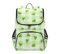 Mnsruu Green Plaid Clover Kids Backpack Rucksack Bag for School Girls & Boys, Cute School Bag for Kids, Kids Bookbag for Elementary with Reflective Strip