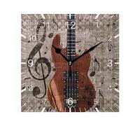 Mnsruu Guitar Music Notes Retro Stylish 7.9 Inch Square Wall Clock Battery Operated Non-Ticking Silent Quartz for Kitchen Home Living Room Office Bedroom(Gold pointer)