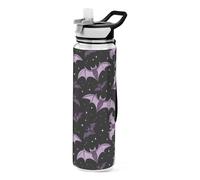 Mnsruu Halloween Bats Water Bottle 1L with Straw, Leakproof BPA Free Tritan Drink Bottle, Sport Water Bottle for Men Women Kids
