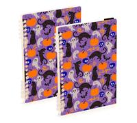 Mnsruu Halloween Black Cats Pumpkins Ghost Spiral Notebook Journals 2 Pack, Hardcover Lined Journal for Women, A5 College Ruled Notebooks for Journaling Writing Work Office School 5.7x8.3 Inch