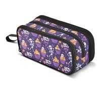 Mnsruu Halloween Cupcake Skulls Pencil Case Large Capacity Pen Pouch Pencil Bag with 3 Compartments Pen Holder Organizer Stationery Bag