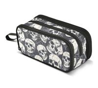Mnsruu Halloween Human Skulls Spider Web Pencil Case Large Capacity Pen Pouch Pencil Bag with 3 Compartments Pen Holder Organizer Stationery Bag