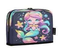 Mnsruu Hand Drawn A Cute Mermaid Standing Pencil Case, Large Capacity Pen Bag for Boys Girls Multi-Layer Pen Pouch Pencil Holder Stationery Organizer for School Office Work