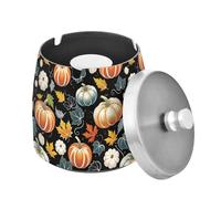 Mnsruu Hand Drawn Border Pumpkin Pattern Smell-Proof Ashtray Desktop Ash Tray, Stainless Steel Ashtray for Garden Bar Balcony Home Office Decoration