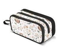 Mnsruu Hand Drawn Owls Flowers Pencil Case Large Capacity Pen Pouch Pencil Bag with 3 Compartments Pen Holder Organizer Stationery Bag
