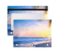Mnsruu Hawaii Beach Sunrise 3 Rings Binder Pouch Pencil Case, 2 Pack Pencil Pouches with Zipper, Clear Window Cosmetic Bag