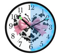 Mnsruu Heart Bow Cow Polka Dots Wall Clock Luminous Bedroom Clocks Battery Operated Silent Glow in the Dark Clock for Living Room Kitchen 12 Inch