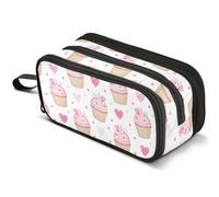 Mnsruu Heart Cupcake Pencil Case Large Capacity Pen Pouch Pencil Bag with 3 Compartments Pen Holder Organizer Stationery Bag