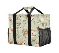 Mnsruu Hedgehog Fallen Leaves Pattern Reusable Grocery Bags Shopping Bags Kitchen Travel Tote Bag Washable Beach Bag