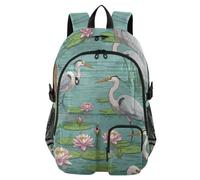 Mnsruu Heron Bird Swamp Flower School Backpack with Laptop Compartment, Big School Bag for Teenager Girls Boys, 17.5 Travel Rucksack Backpack for School Casual Daypacks College Work