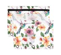 Mnsruu Hibiscus Flowers Hummingbird 3 Rings Binder Pouch Pencil Case, 2 Pack Pencil Pouches with Zipper, Clear Window Cosmetic Bag