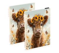 Mnsruu Highland Cow Butterfly Spiral Notebook Journals 2 Pack, Hardcover Lined Journal for Women, A5 College Ruled Notebooks for Journaling Writing Work Office School 5.7x8.3 Inch