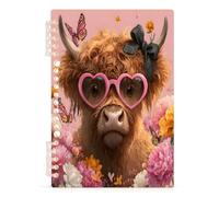 Mnsruu Highland Cow Flower Butterfly Spiral Notebook Journals 1 Pack, Hardcover Lined Journal for Women, A5 College Ruled Notebooks for Journaling Writing Work Office School 5.7x8.3 Inch