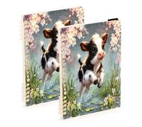 Mnsruu Highland Cow Flower Grass Spiral Notebook Journals 2 Pack, Hardcover Lined Journal for Women, A5 College Ruled Notebooks for Journaling Writing Work Office School 5.7x8.3 Inch