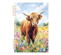 Mnsruu Highland Cow Flower Spiral Notebook Journals 1 Pack, Hardcover Lined Journal for Women, A5 College Ruled Notebooks for Journaling Writing Work Office School 5.7x8.3 Inch