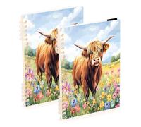 Mnsruu Highland Cow Flower Spiral Notebook Journals 2 Pack, Hardcover Lined Journal for Women, A5 College Ruled Notebooks for Journaling Writing Work Office School 5.7x8.3 Inch