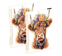 Mnsruu Highland Cow Flower Wreath Spiral Notebook Journals 2 Pack, Hardcover Lined Journal for Women, A5 College Ruled Notebooks for Journaling Writing Work Office School 5.7x8.3 Inch
