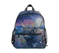 Mnsruu Highland Cow Midnight Toddler Backpack Preschool Rucksack Kids Boys Girls Kindergarten School Bag
