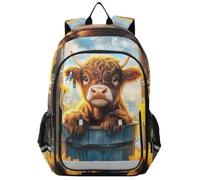 Mnsruu Highland Cow Old Bucket Sunflower Backpack for Boys Girls School Bags Laptop Casual Rucksack Purse Travel Daypack Women Men College