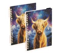 Mnsruu Highland Cow Starry Sky Spiral Notebook Journals 2 Pack, Hardcover Lined Journal for Women, A5 College Ruled Notebooks for Journaling Writing Work Office School 5.7x8.3 Inch