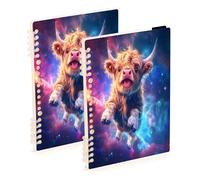 Mnsruu Highland Cow Starry Sky Spiral Notebook Journals 2 Pack, Hardcover Lined Journal for Women, A5 College Ruled Notebooks for Journaling Writing Work Office School 5.7x8.3 Inch
