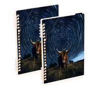 Mnsruu Highland Cow Starry Sky Spiral Notebook Journals 2 Pack, Hardcover Lined Journal for Women, A5 College Ruled Notebooks for Journaling Writing Work Office School 5.7x8.3 Inch