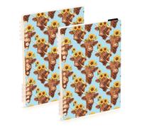 Mnsruu Highland Cow Sunflower Spiral Notebook Journals 2 Pack, Hardcover Lined Journal for Women, A5 College Ruled Notebooks for Journaling Writing Work Office School 5.7x8.3 Inch