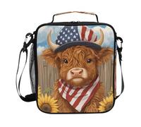 Mnsruu Highland Cow Western Cowboys Lunch Bags Kids Insulated Lunch Box for Boys Girls Children's School Thermal Cooler Bag Meal Tote