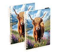 Mnsruu Highland Cow Wild Flower Spiral Notebook Journals 2 Pack, Hardcover Lined Journal for Women, A5 College Ruled Notebooks for Journaling Writing Work Office School 5.7x8.3 Inch