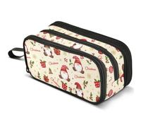 Mnsruu Holly Leave Gnome Snowflake Pencil Case Large Capacity Pen Pouch Pencil Bag with 3 Compartments Pen Holder Organizer Stationery Bag