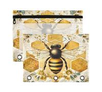 Mnsruu Honey Bee 3 Rings Binder Pouch Pencil Case, 2 Pack Pencil Pouches with Zipper, Clear Window Cosmetic Bag