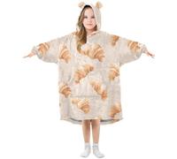 Mnsruu Hooded Blanket for Kid Light Croissant Pattern Oversized Blanket Hoodie Warm Plush Wearable Fleece Sweatshirt for Girls Boys with Pocket Cute Ear Cap
