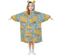 Mnsruu Hooded Blanket for Kids Capybaras Butterfly Pattern Oversized Blanket Hoodie Warm Plush Wearable Fleece Sweatshirt for Girls Boys with Pocket Cute Ear Cap