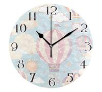Mnsruu Hot Air Balloon Clock Wall Clock for Living Room Silent Non-Ticking Round Clock 25cm Easy to Read Clocks Kitchen Home Decorative