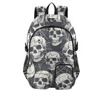 Mnsruu Human Skulls Spider Web School Backpack with Laptop Compartment, Big School Bag for Teenager Girls Boys, 17.5 Travel Rucksack Backpack for School Casual Daypacks College Work