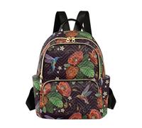 Mnsruu Humming Birds Red Poppies Backpack Women Laides Rucksack School Bags Lightweight Shoulder Bag Daypack for Womens, Ladies & Girls S