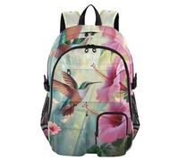 Mnsruu Hummingbird Pink Hibiscus Flower Nature Backpack Laptop Backpack for College Women Men College Bookbag Water Resistant Travel Daypack Casual Multi Pocket