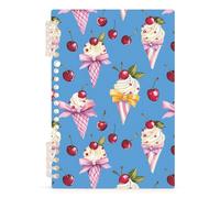 Mnsruu Ice Cream Cherry Bow Spiral Notebook Journals 1 Pack, Hardcover Lined Journal for Women, A5 College Ruled Notebooks for Journaling Writing Work Office School 5.7x8.3 Inch