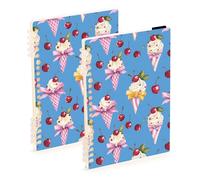Mnsruu Ice Cream Cherry Bow Spiral Notebook Journals 2 Pack, Hardcover Lined Journal for Women, A5 College Ruled Notebooks for Journaling Writing Work Office School 5.7x8.3 Inch